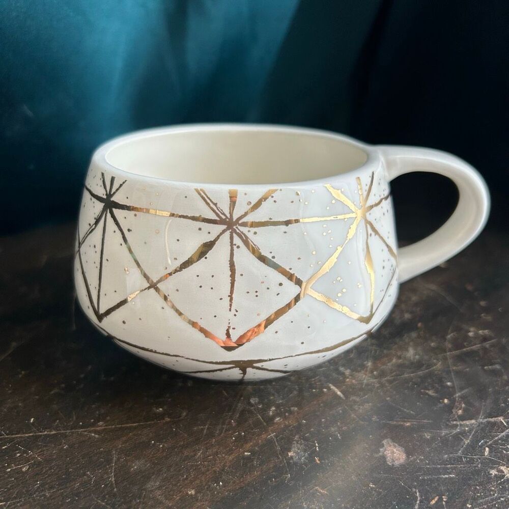 Anthropologie Oleanna Gold Geometric 13.2 oz Mug